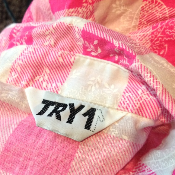 Vintage Try 1 Top Womens Large Pink Plaid Paisley - Picture 7 of 7